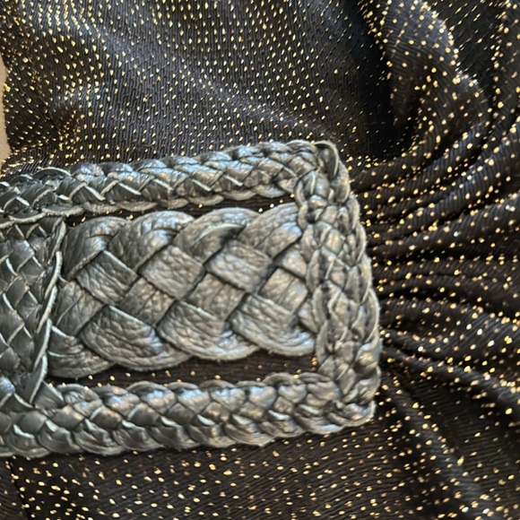 Sky Sparkly Deep V-Neck Black & Gold Asymetric Belt Detail Top Size Small NWT - Picture 7 of 10